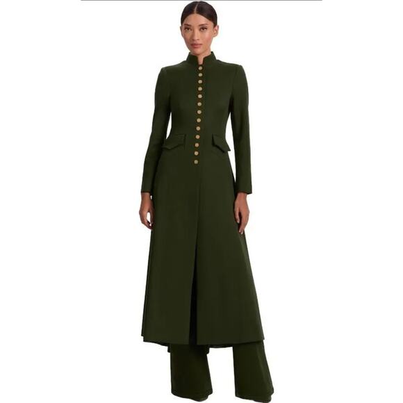 $995 Alice + Olivia Winn Olive Green Long Buttoned Long Sleeve Coat Jacket Sz 0 - Picture 4 of 15